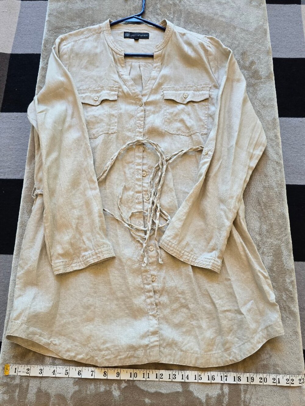 Vintage Lady Hathaway 100% Linen Utility Tunic Shirt Dress - Beige, Size L